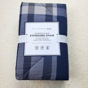 Pottery Barn Dorm Xander Blue Plaid Standard Sham 100% Cotton